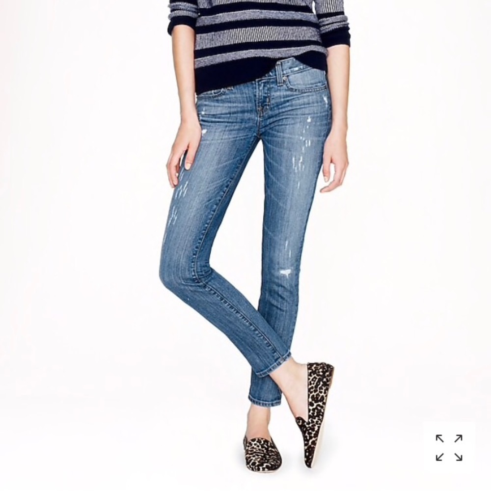 J. Crew Toothpick Jean in Distressed Cone Denim